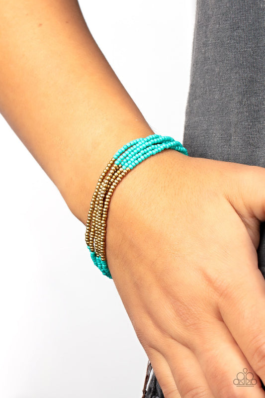 BEAD Bold - Blue/Turquoise & Brass Paparazzi Seed Bead Bracelet