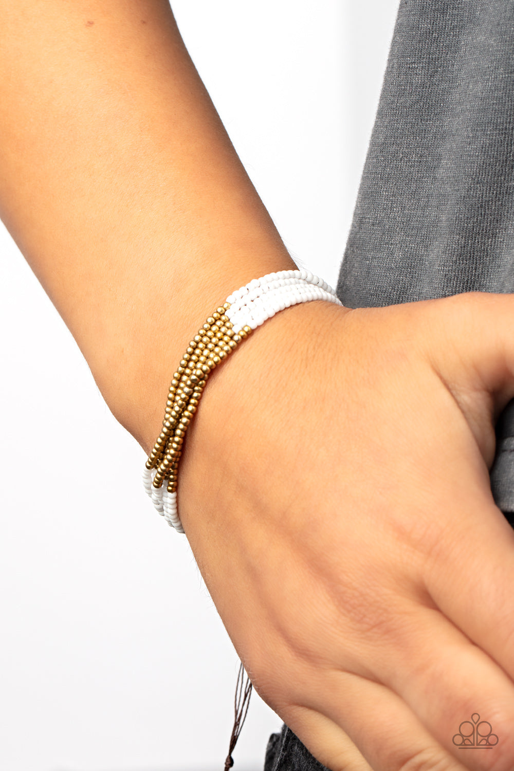 BEAD Bold - White & Gold Seed Bead Paparazzi Urban Bracelet