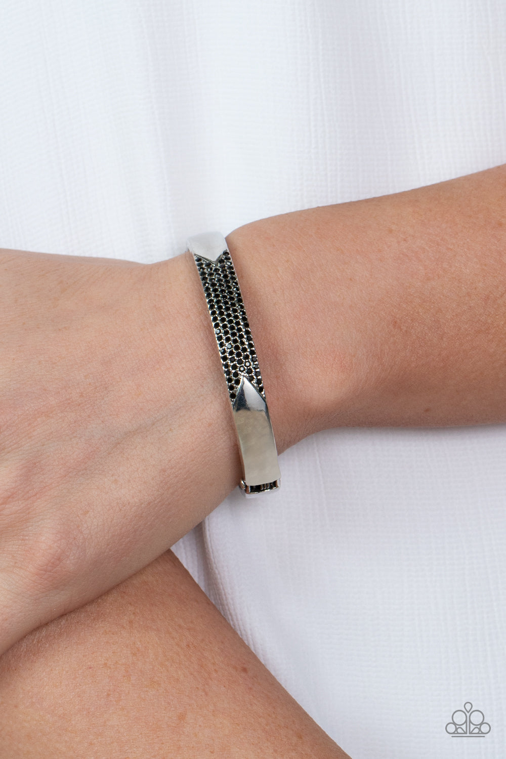 Radiant Edge - Black Rhinestone/Silver Hinge Paparazzi Bracelet