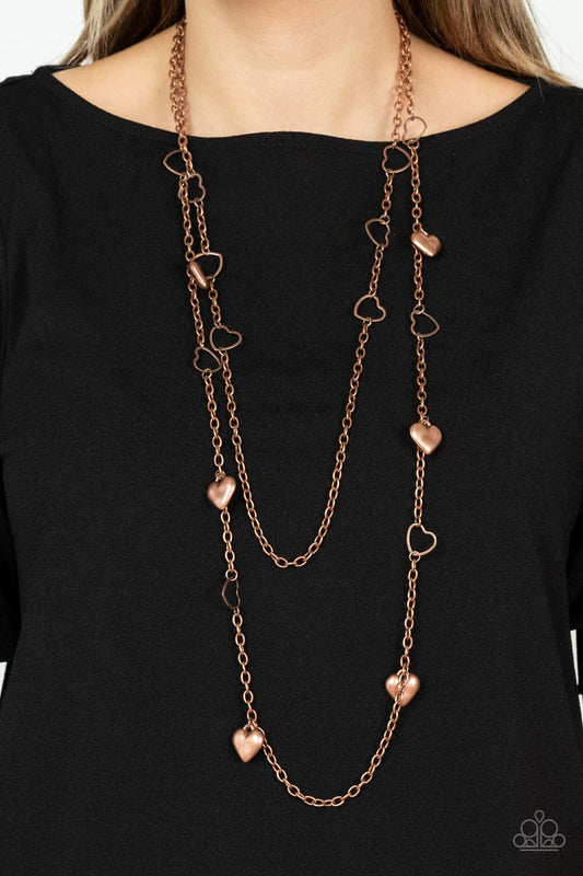 Chicly Cupid - Copper Hearts & Antiqued Copper Double Layer Chain Paparazzi Necklace & matching earrings