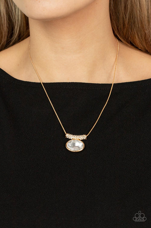 Pristinely Prestigious - Gold Snake Chain & Oval White Gem Pendant Paparazzi Necklace & matching earrings