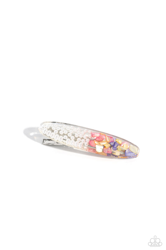 Sea Story - Multi Colored Shell-Like Pieces/White Pearl Paparazzi Hair Clip