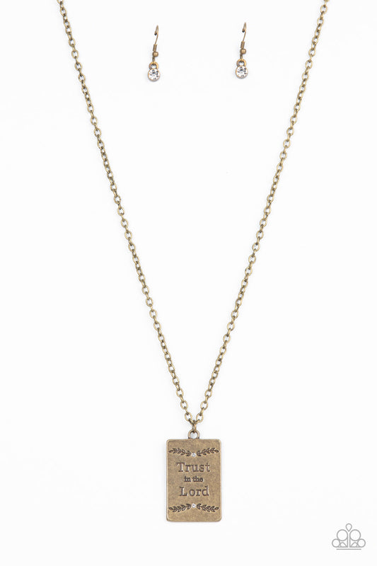 All About Trust - Brass "Trust In The Lord" Pendant Paparazzi Necklace & matching earrings