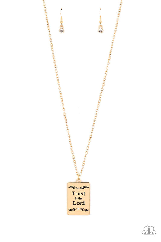 All About Trust - Gold "Trust in the Lord" Pendant Paparazzi Necklace & matching earrings