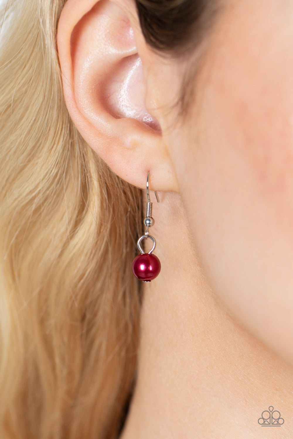 Tearoom Gossip - Red Pearl Cluster Paparazzi Necklace & matching earrings