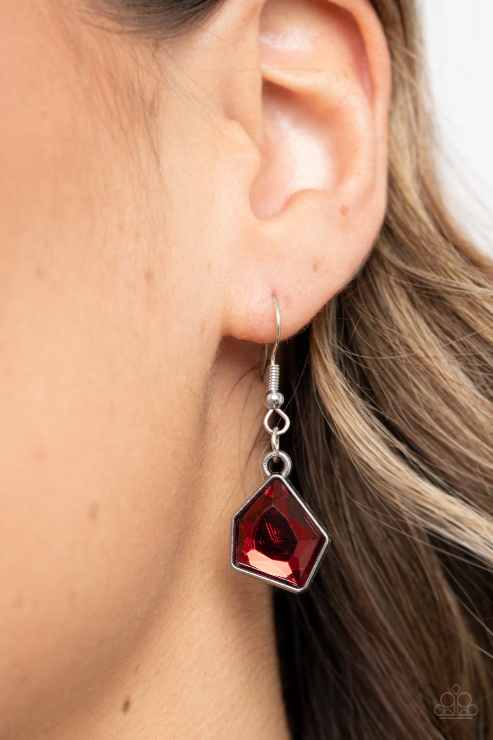 Experimental Edge - Red Imperfect Geometric Gem Paparazzi Necklace & matching earrings