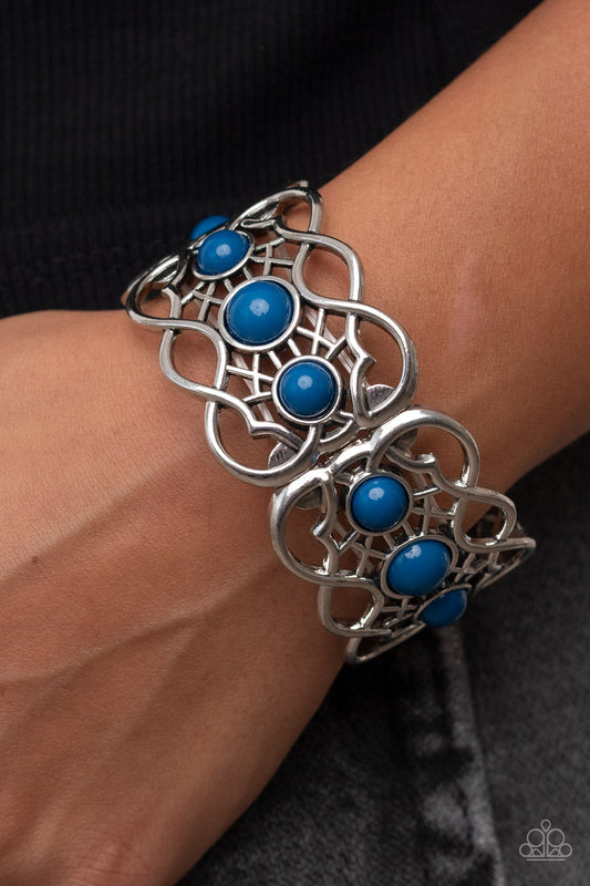 Very Versailles - Blue Beads & Vine-Like Silver Frame Paparazzi Stretch Bracelets