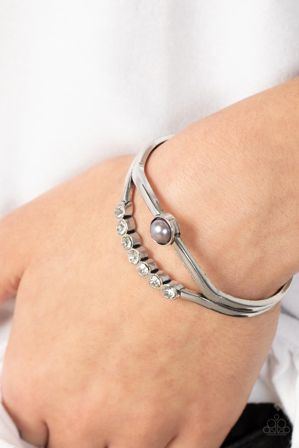 Palace Prize - Silver Pearl & White Rhinestone Paparazzi Cuff Bracelet