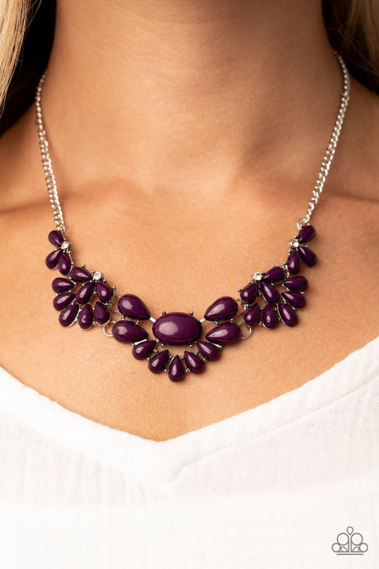Secret GARDENISTA - Purple Teardrop Beaded Floral Frame Paparazzi Necklace & matching earrings