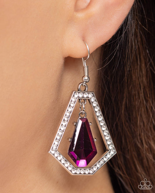 Poshly Photogenic - Purple Faceted Gem & White Rhinestones Paparazzi Earrings