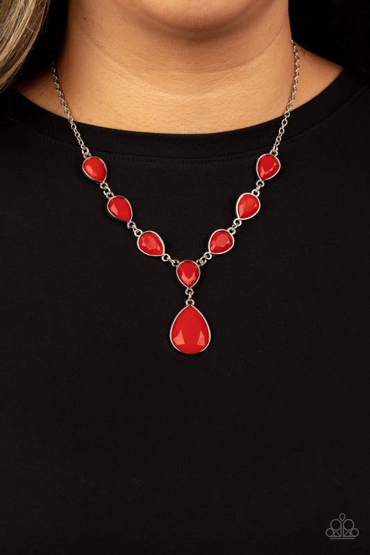 Party Paradise - Red Faceted Teardrops Paparazzi Necklace & matching earrings