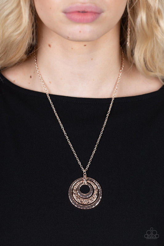 Totally Tulum - Rose Gold Vine-Embossed Loop Pendant Paparazzi Necklace & matching earrings