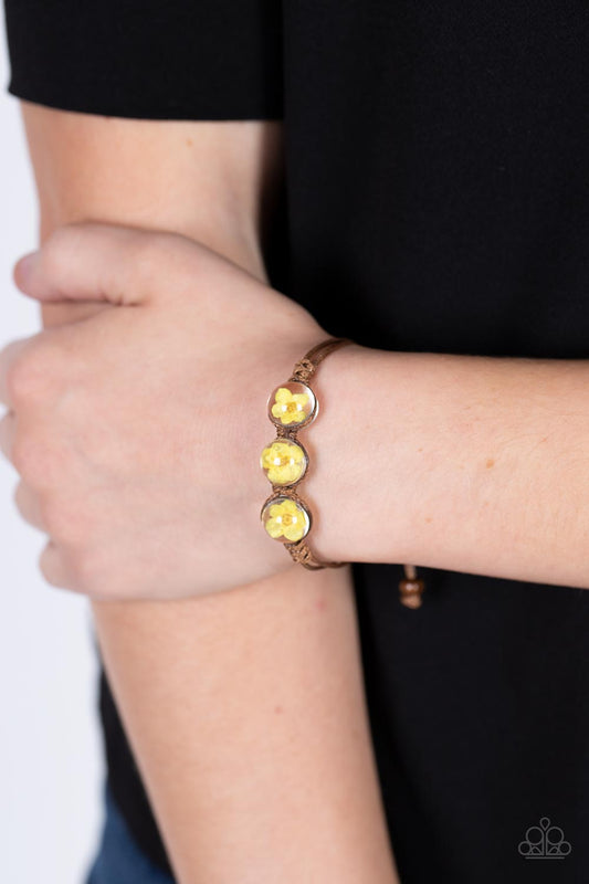 Prairie Persuasion - Yellow Dainty Blossom Glassy Beaded Paparazzi Urban Bracelet