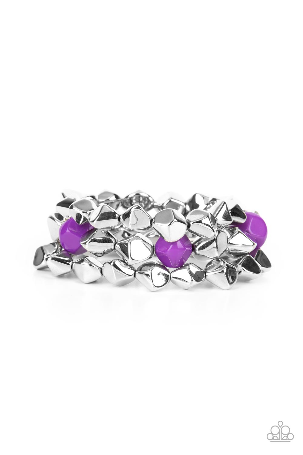 A Perfect TENACIOUS - Purple Accents & Faceted Silver Beaded Paparazzi Stretch Bracelets