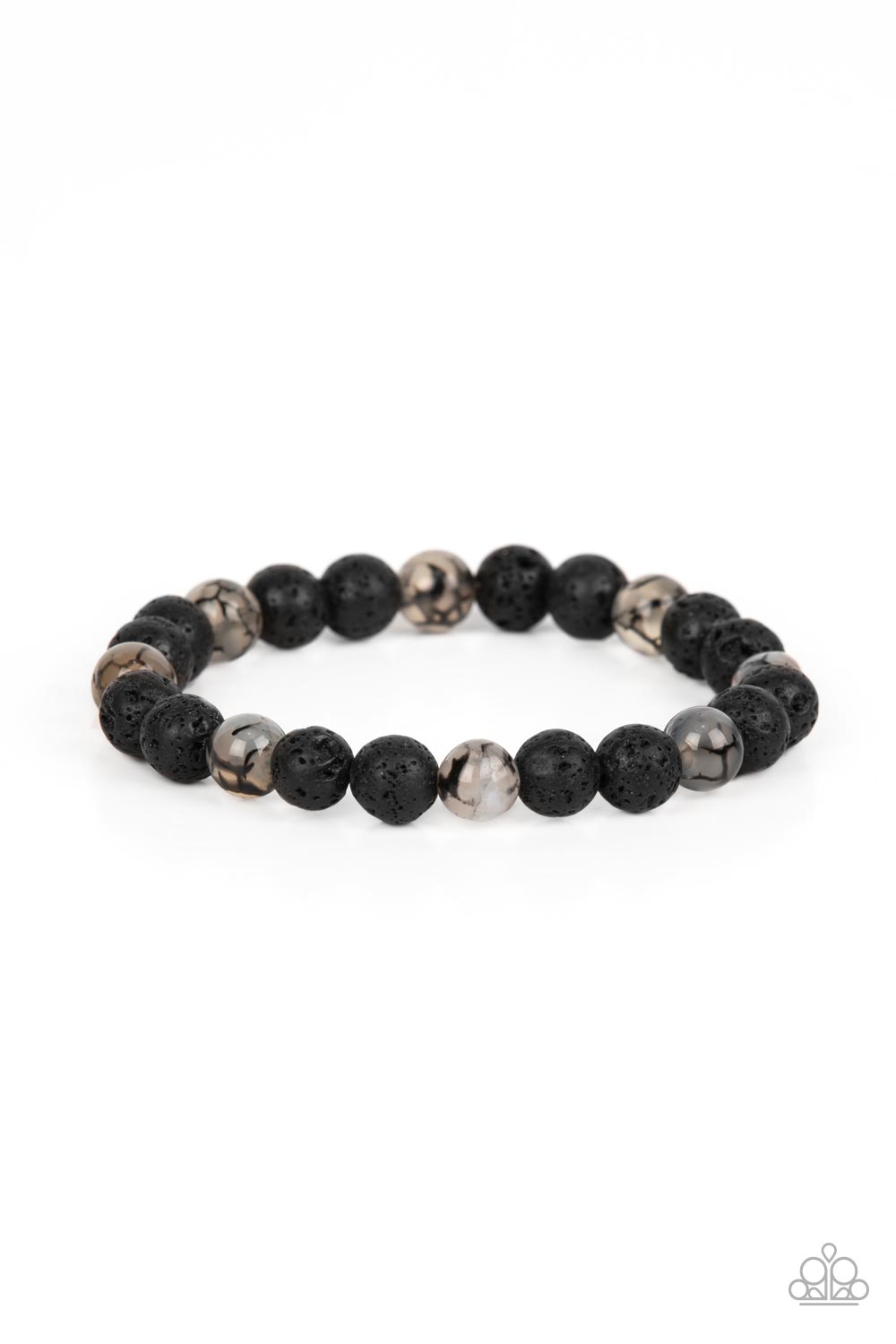 Molten Mogul - Black Lava Rock & Crackling White Beaded Paparazzi Bracelet