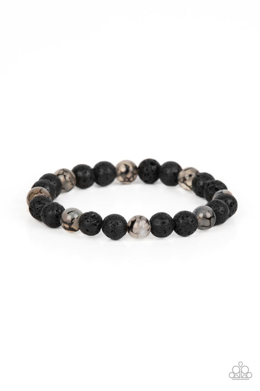 Molten Mogul - Black Lava Rock & Crackling White Beaded Paparazzi Bracelet