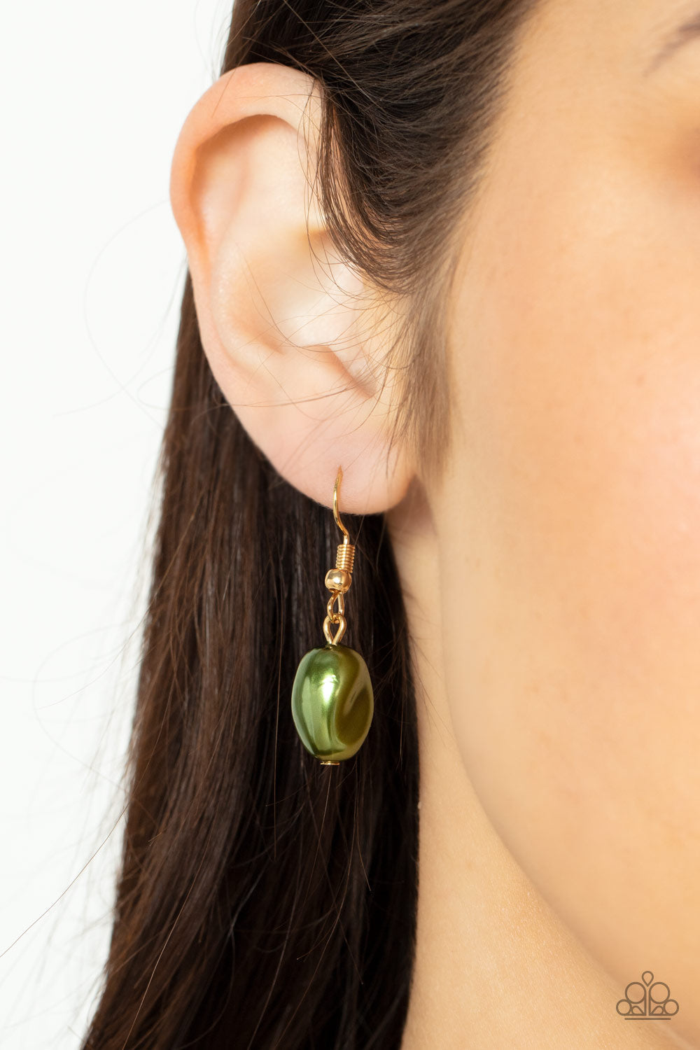 Pardon My FABULOUS - Green Imperfect Pearls & Gold Beaded Paparazzi Necklace & matching earrings