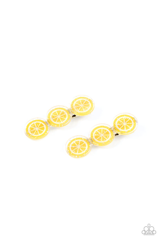 Charismatically Citrus - Yellow Glittery Lemon Frame Paparazzi Hair Clips