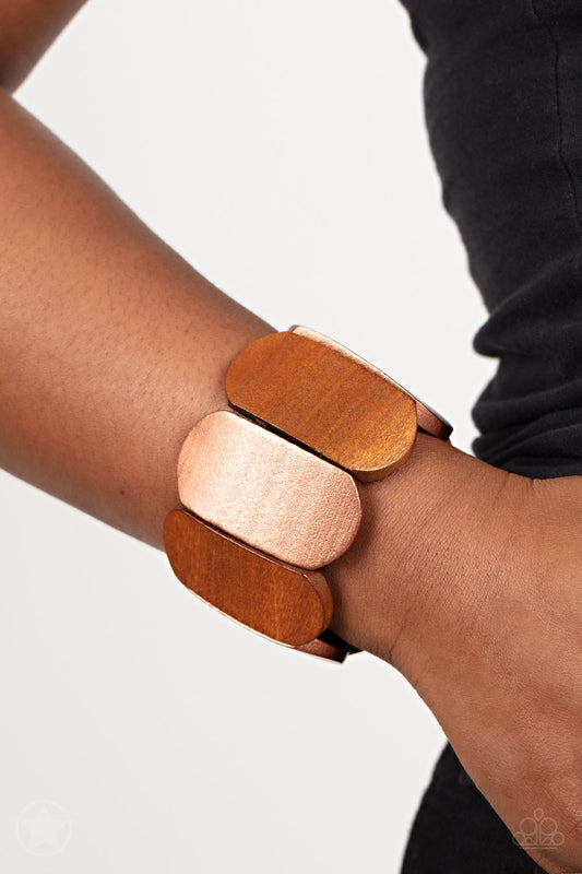 Natural Nirvana - Copper Simmer Smooth Wooden Panel Paparazzi Stretch Bracelet
