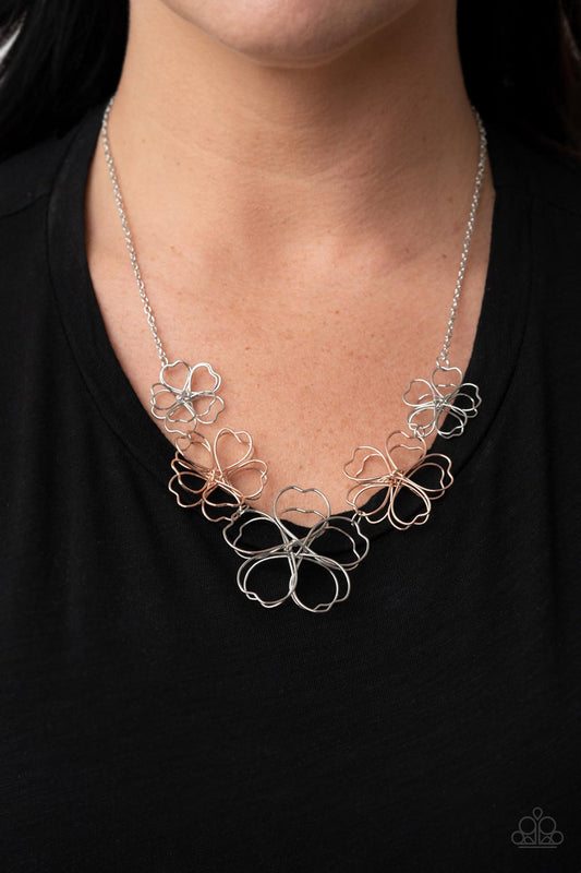 Time to GROW - Silver & Rose Gold Oversized Blossom Paparazzi Necklace & matching earrings