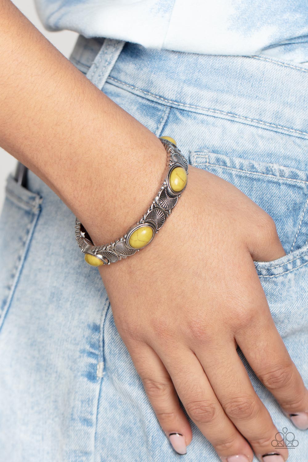 Desert Skyline - Green Stones & Half Moon Accent Paparazzi Stretch Bracelet