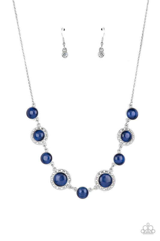 Too Good to BEAM True - Blue Cat's Eye Stones/White Rhinestone Paparazzi Necklace & matching earrings