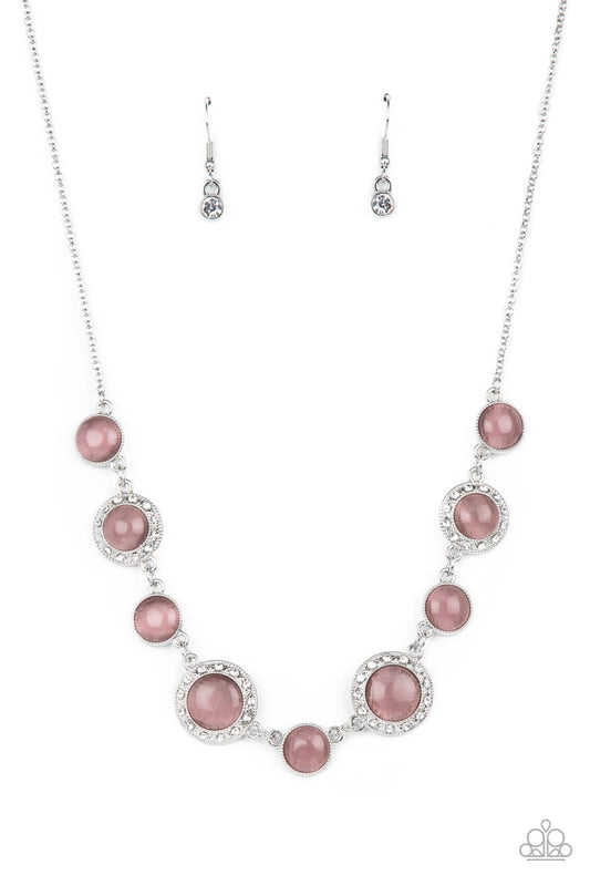 Too Good to BEAM True - Purple Cat's Eye & White Rhinestone Paparazzi Necklace & matching earrings