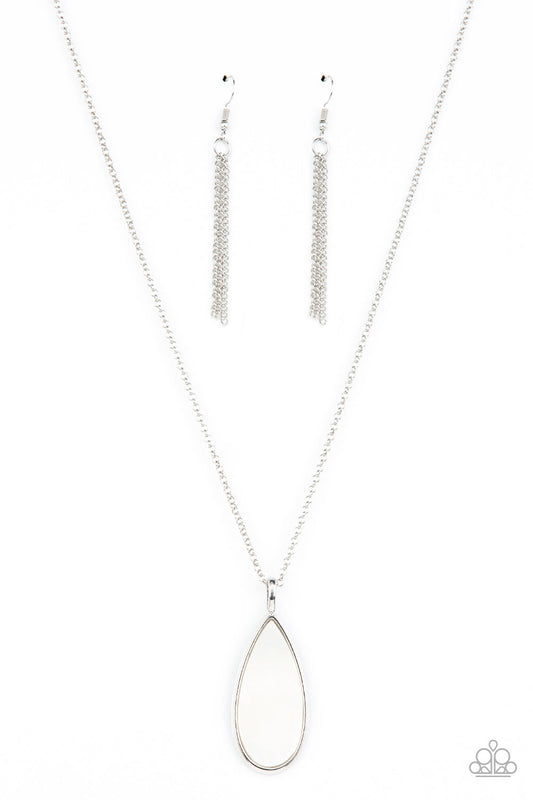 Yacht Ready - White Shell-Like Teardrop Pendant Paparazzi Necklace & matching earrings