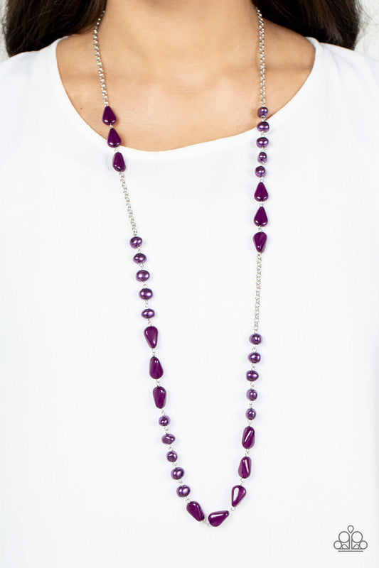Shoreline Shimmer - Purple Asymmetrical Pearls & Teardrop Beaded Paparazzi Necklace & matching earrings