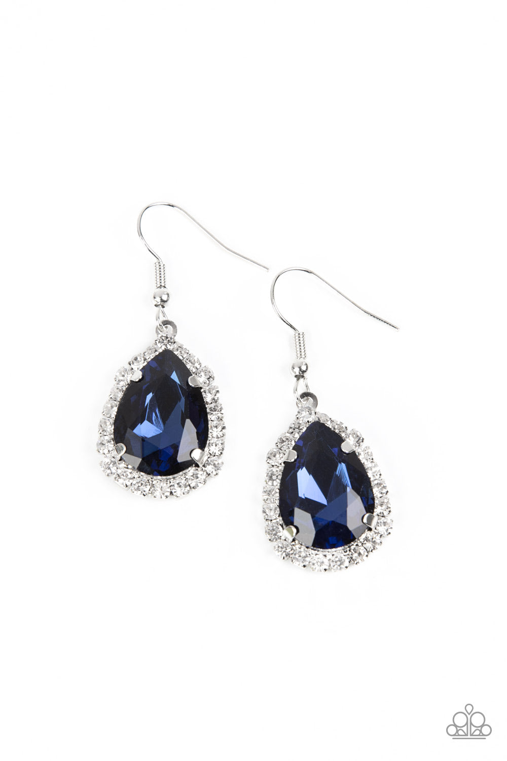 Bippity Boppity BOOM! - Blue Oversized Teardrop Gem & White Rhinestone Paparazzi Earrings