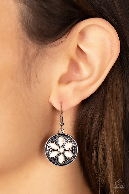 Saguaro Spring - White Stone Rustic Daisy Paparazzi Earrings
