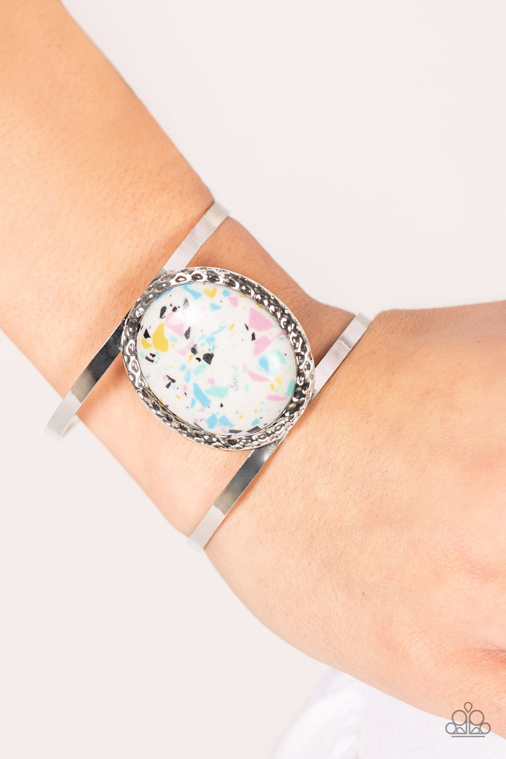 Tantalizingly Terrazzo - Multi-Colored Stone/Silver Cuff Paparazzi Bracelet