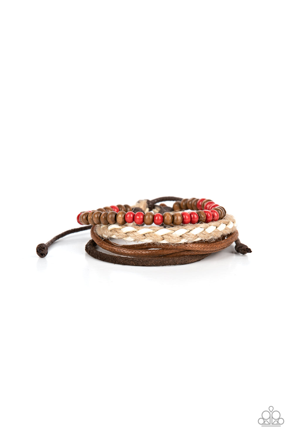 Woodsy Wayfarer - Red & Brown Wooden Beads/Brown Cording/Brown Suede/Brown & White Braid Paparazzi Urban Bracelet