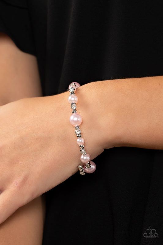 Chicly Celebrity - Pink Pearls & White Rhinestone Paparazzi Coil Bracelet