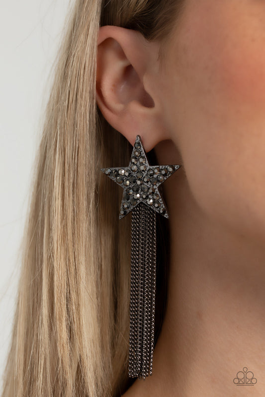 Superstar Solo - Gunmetal & Hematite Star/Gunmetal Chain Fringe Paparazzi Earrings