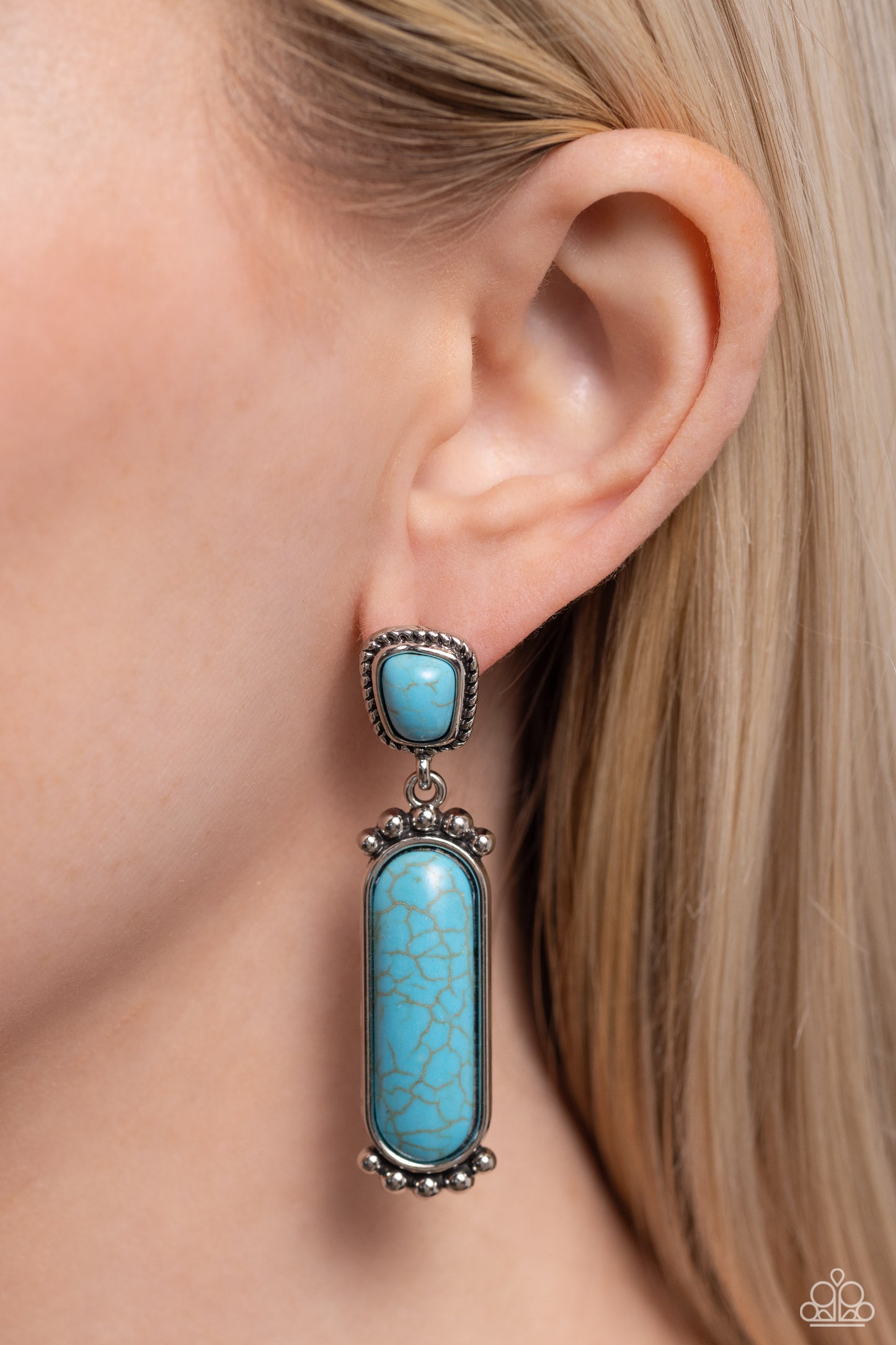 Southern Charm - Blue/Turquoise Stones & Silver Rope-Like Frame Paparazzi Earrings