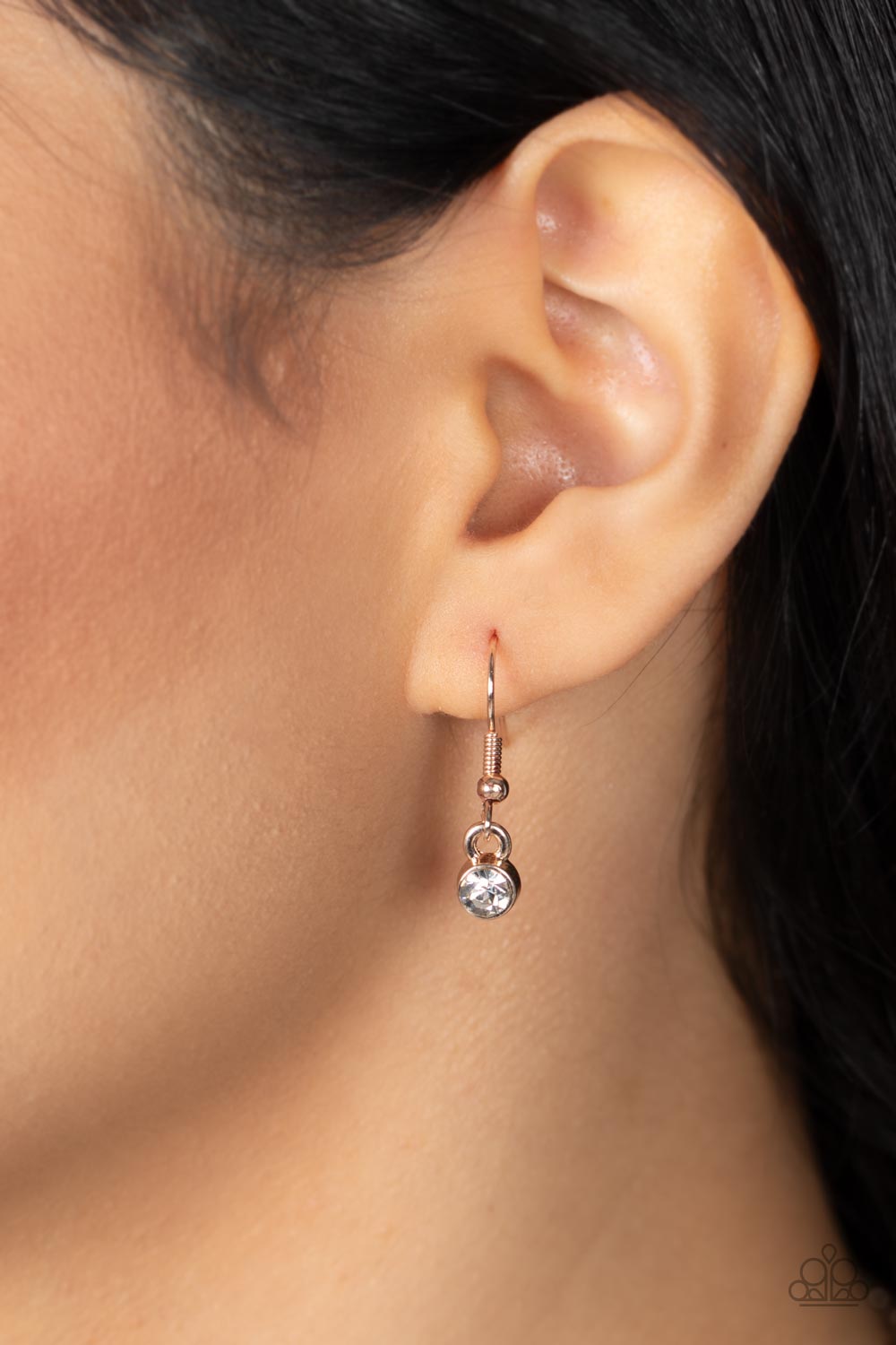 Tearoom Twinkle - Rose Gold/White Rhinestone Floral Pendant Paparazzi Necklace & matching earrings