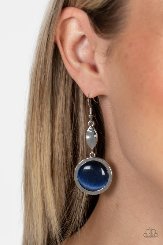 Magically Magnificent - Blue Oversized Cat's Eye Stone Paparazzi Earrings