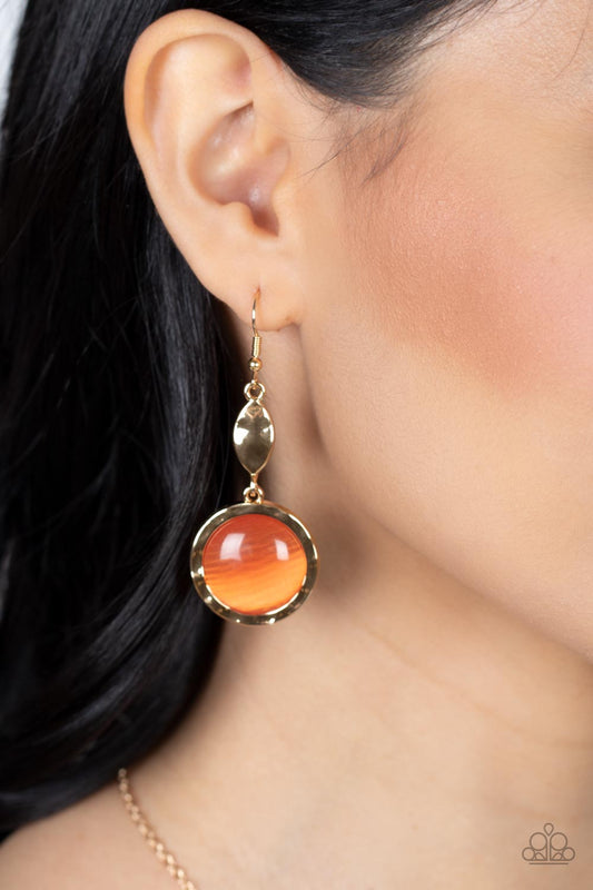 Magically Magnificent - Orange Oversized Cat's Eye Stone Paparazzi Earrings