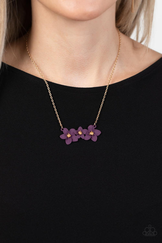 Petunia Picnic - Purple Overlapping Flower Paparazzi Necklace & matching earrings