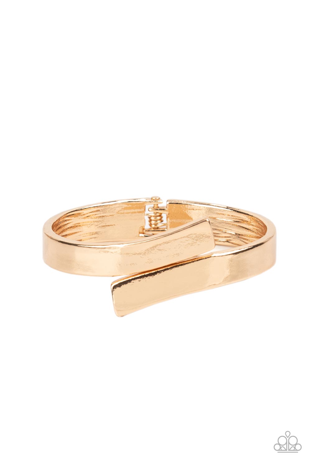 Dare to Flare - Gold Oversized Ribbon Paparazzi Hinge Bracelet