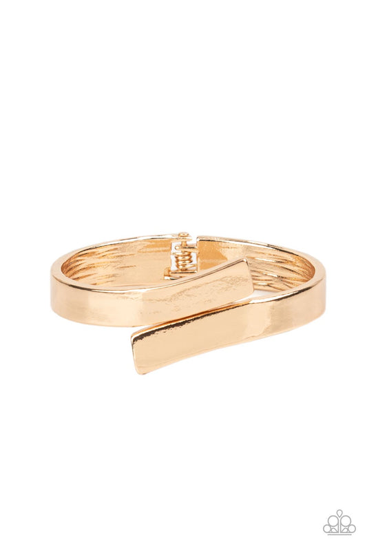 Dare to Flare - Gold Oversized Ribbon Paparazzi Hinge Bracelet