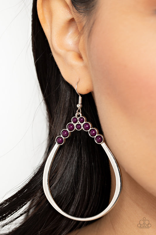 Festive Fervor - Purple Plum Beads & Silver Teardrop Paparazzi Earrings