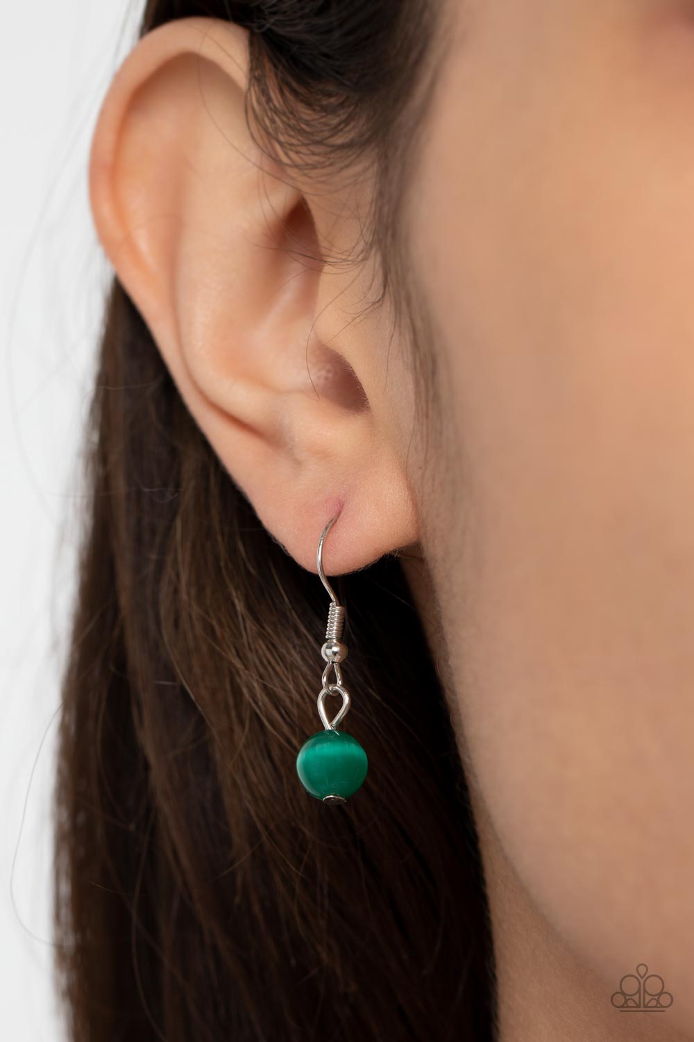 One DAYDREAM At A Time - Green Oversized Cat's Eye Stone Pendant Paparazzi Necklace & matching earrings