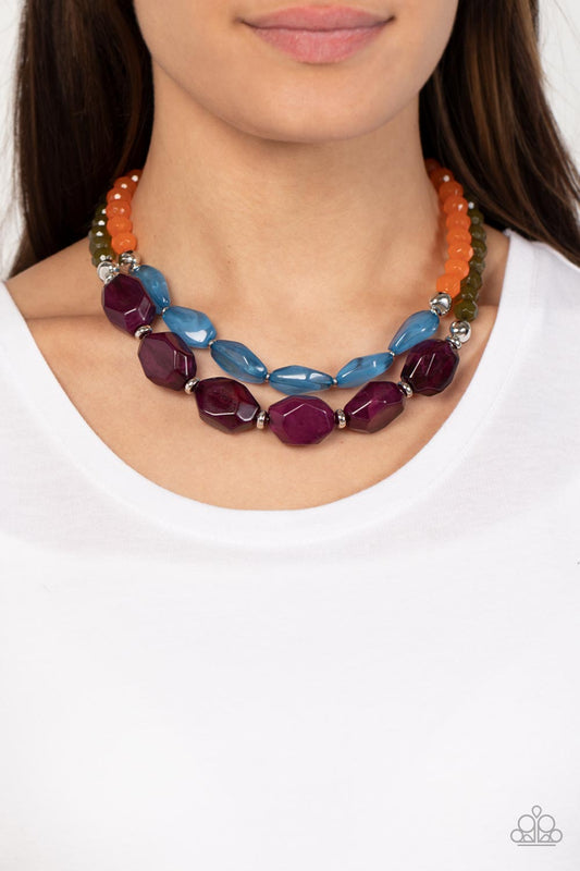 Tropical Trove - Purple, Orange, & Blue Beaded Paparazzi Necklace & matching earrings