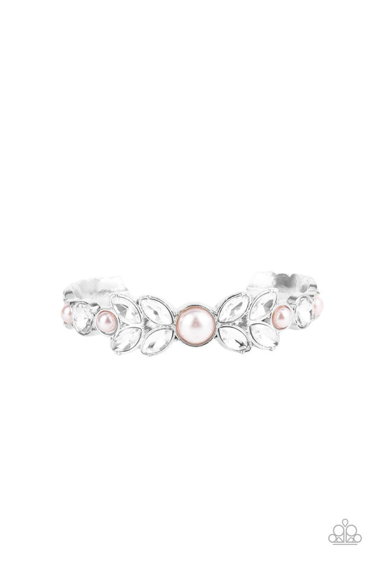 Regal Reminiscence - Pink Pearls & White Rhinestone Paparazzi Cuff Bracelet