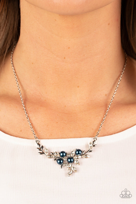 Because Im The Bride - Blue Bubbly Pearls, White Rhinestones & Dainty Silver Branches Paparazzi Necklace & matching earrings