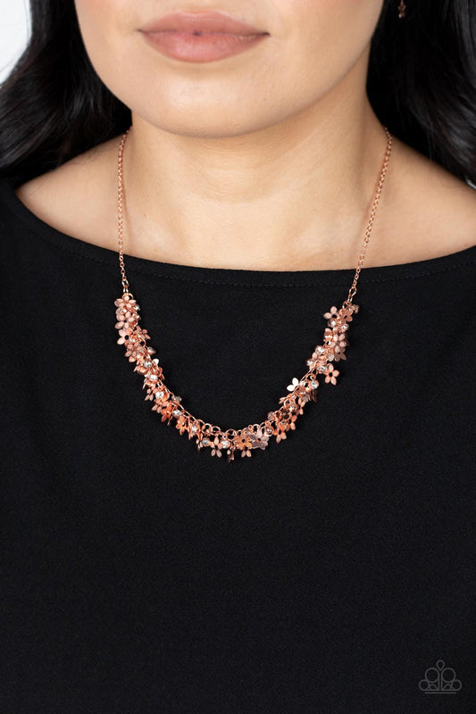 Fearlessly Floral - Copper Dainty Flower Paparazzi Necklace & matching earrings