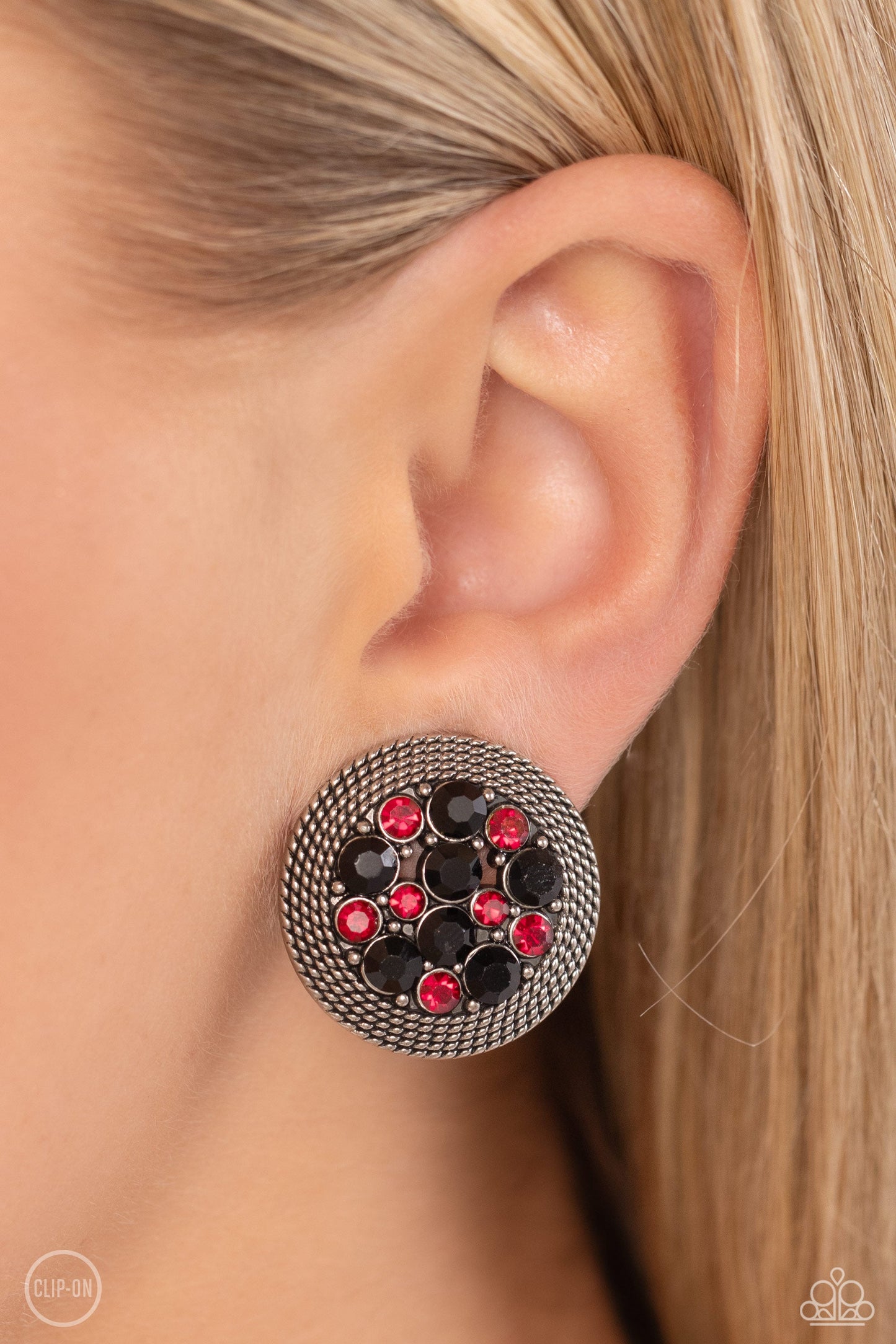 Stellar Status - Multi Rhinestones/Silver Rope-Like Boarder Paparazzi CLIP-ON Earrings