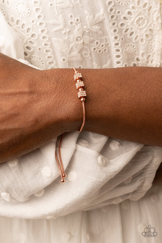 Roll Out the Radiance - Copper Dainty Beads/White Rhinestone Encrusted Cubes Paparazzi Urban Bracelet